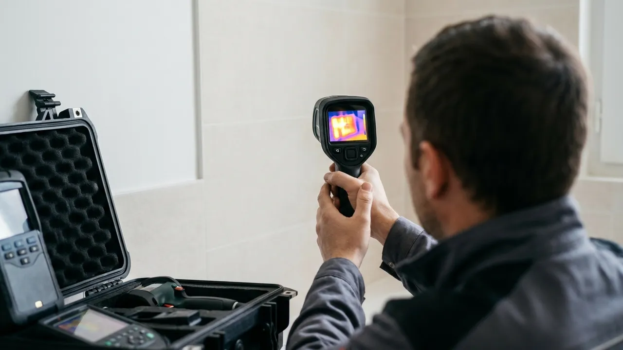 Recherche de fuite à la caméra thermique sur un mur d'appartement à Courbevoie