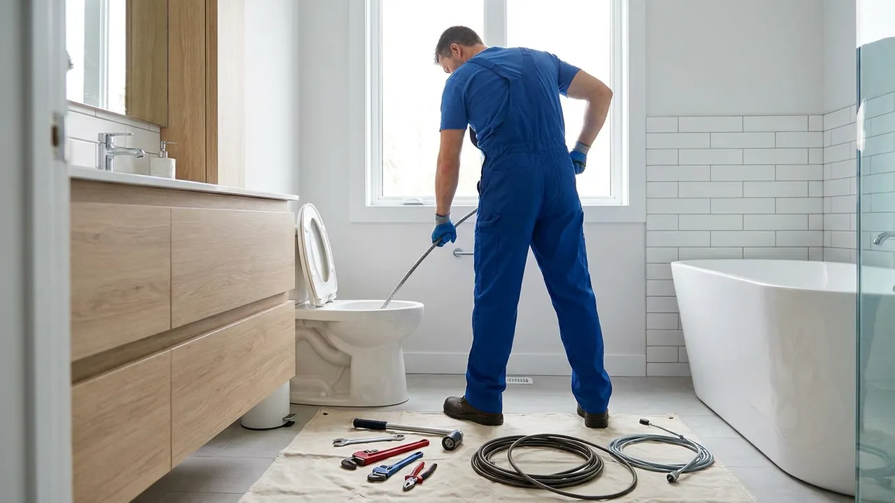 Débouchage de WC à la ventouse dans une salle de bain d'appartement à Courbevoie